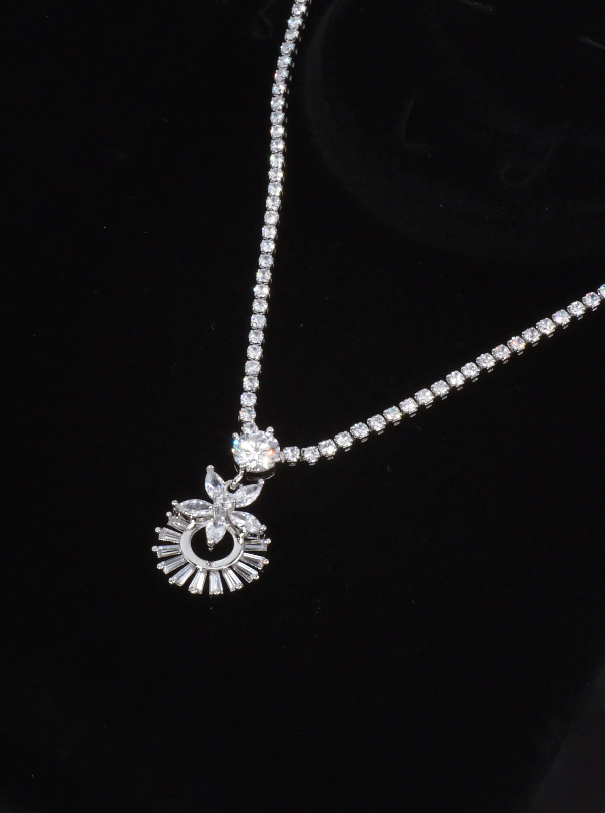 Cubic Zirconia Flower Tennis Necklace