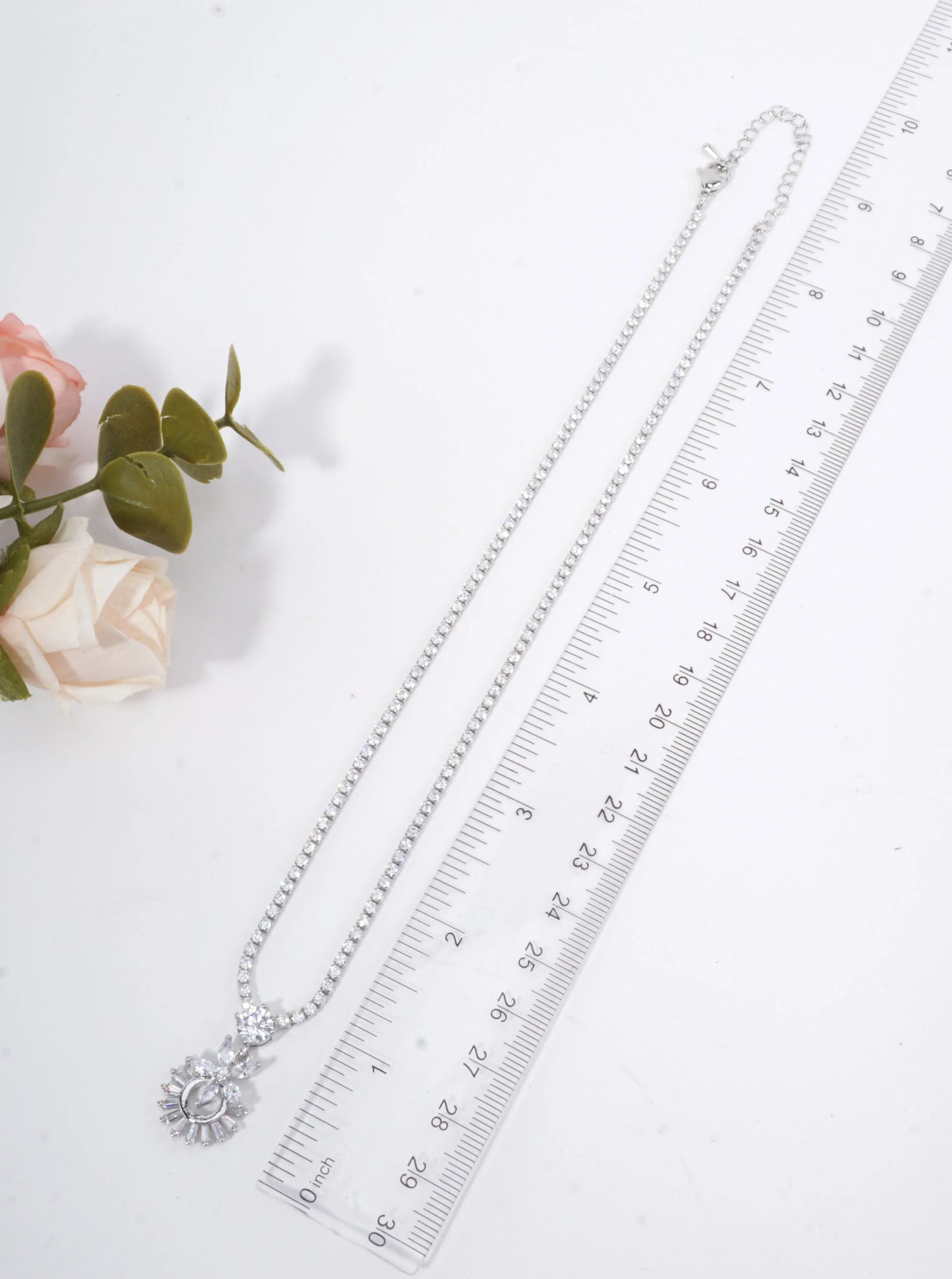 Cubic Zirconia Flower Tennis Necklace