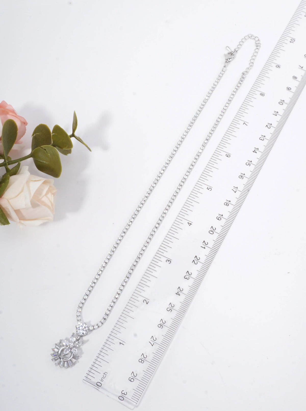 Cubic Zirconia Flower Tennis Necklace