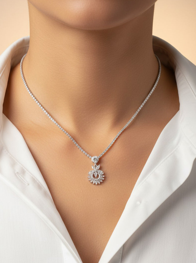 Cubic Zirconia Flower Tennis Necklace