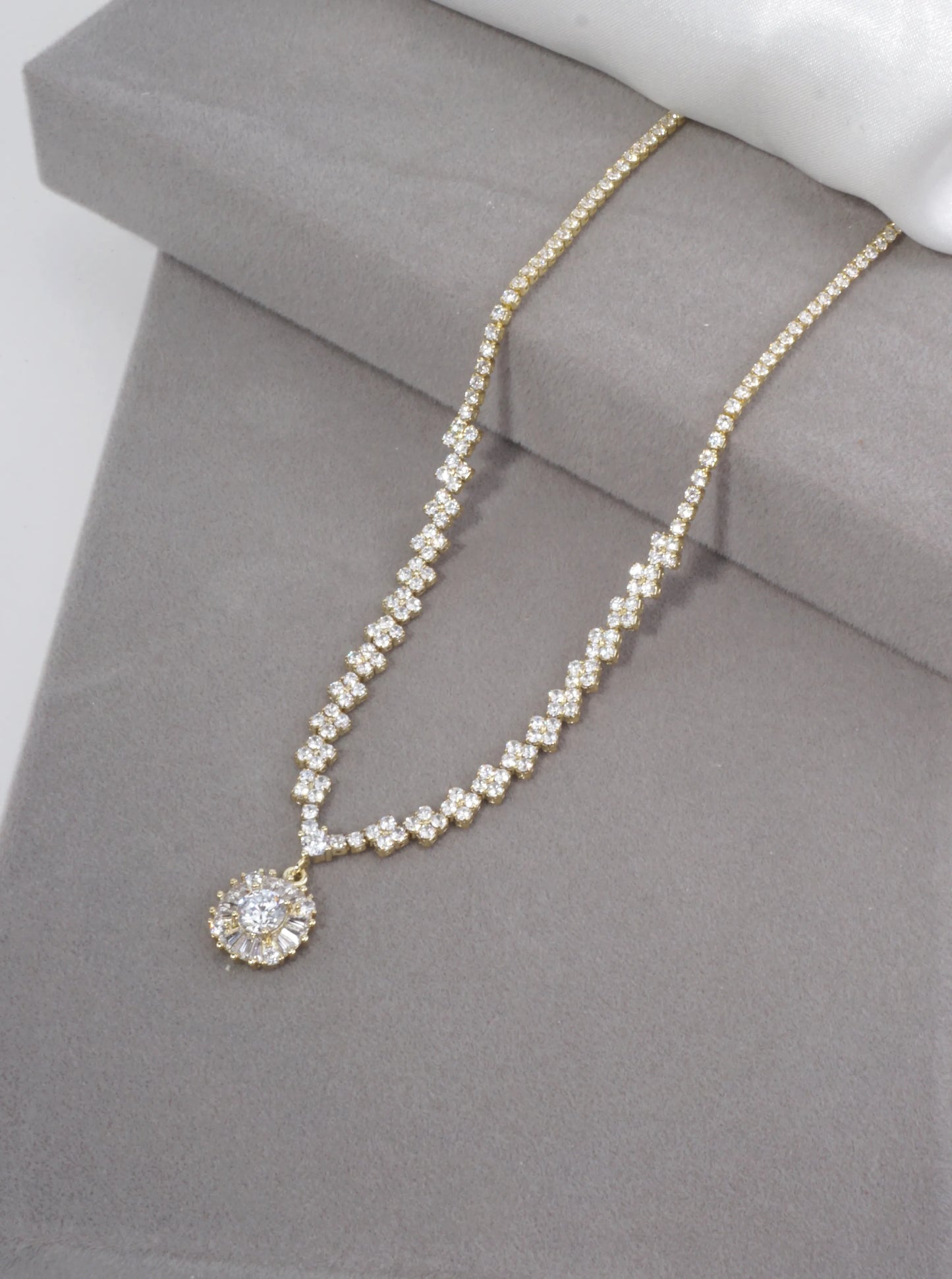 Elegant Round Halo Pave Tennis Necklace
