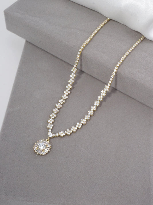 Elegant Round Halo Pave Tennis Necklace