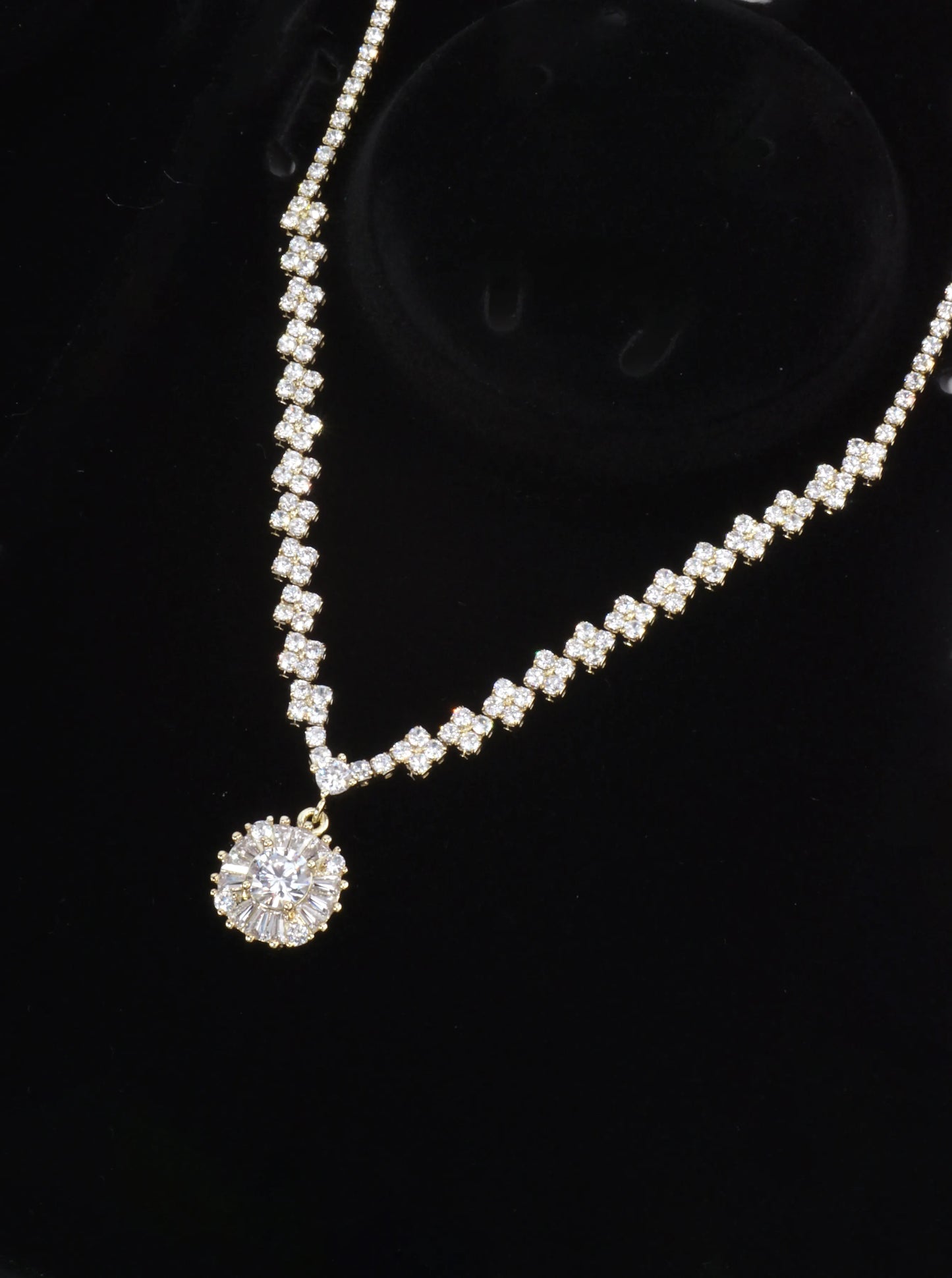 Elegant Round Halo Pave Tennis Necklace
