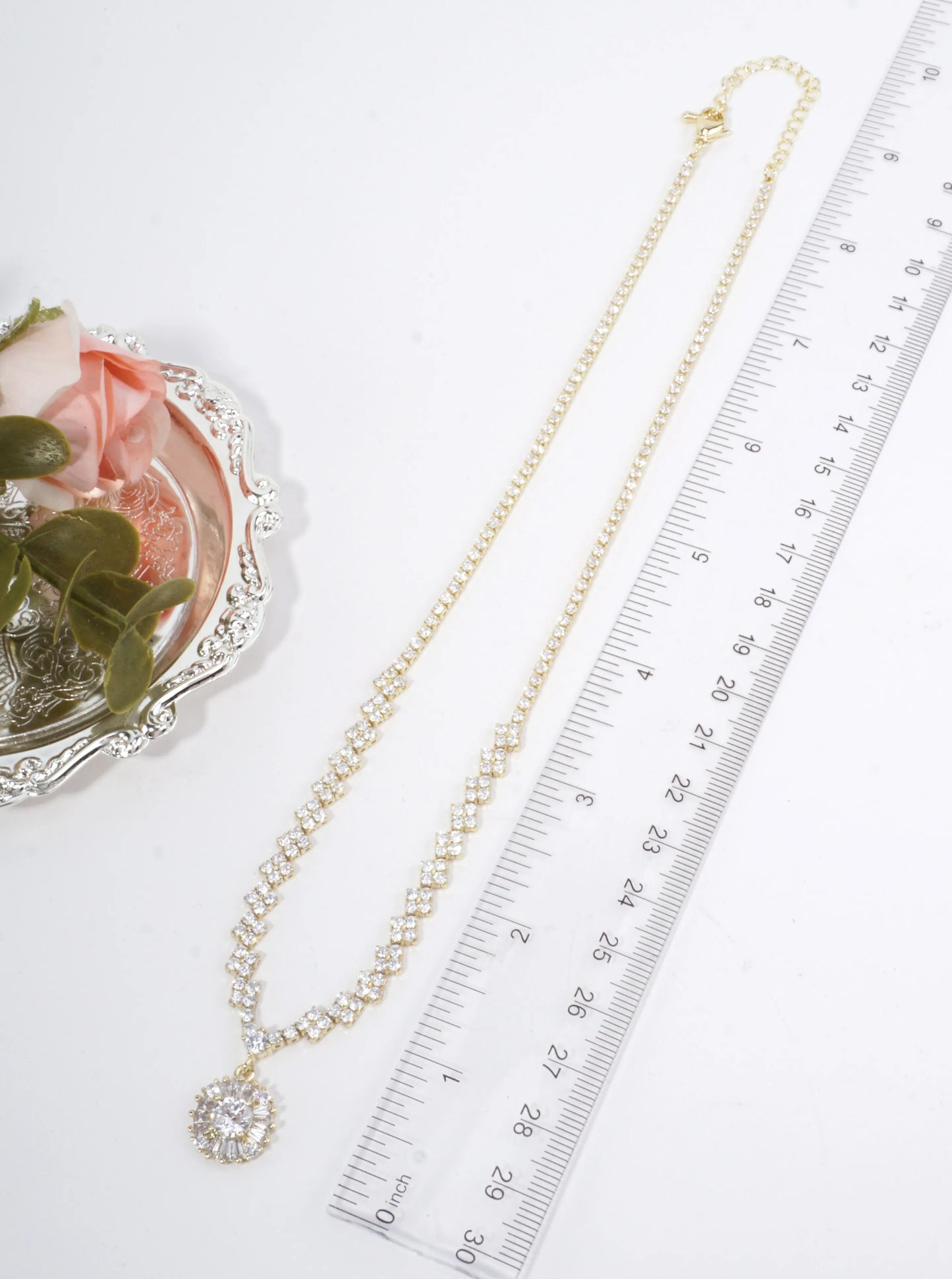Elegant Round Halo Pave Tennis Necklace