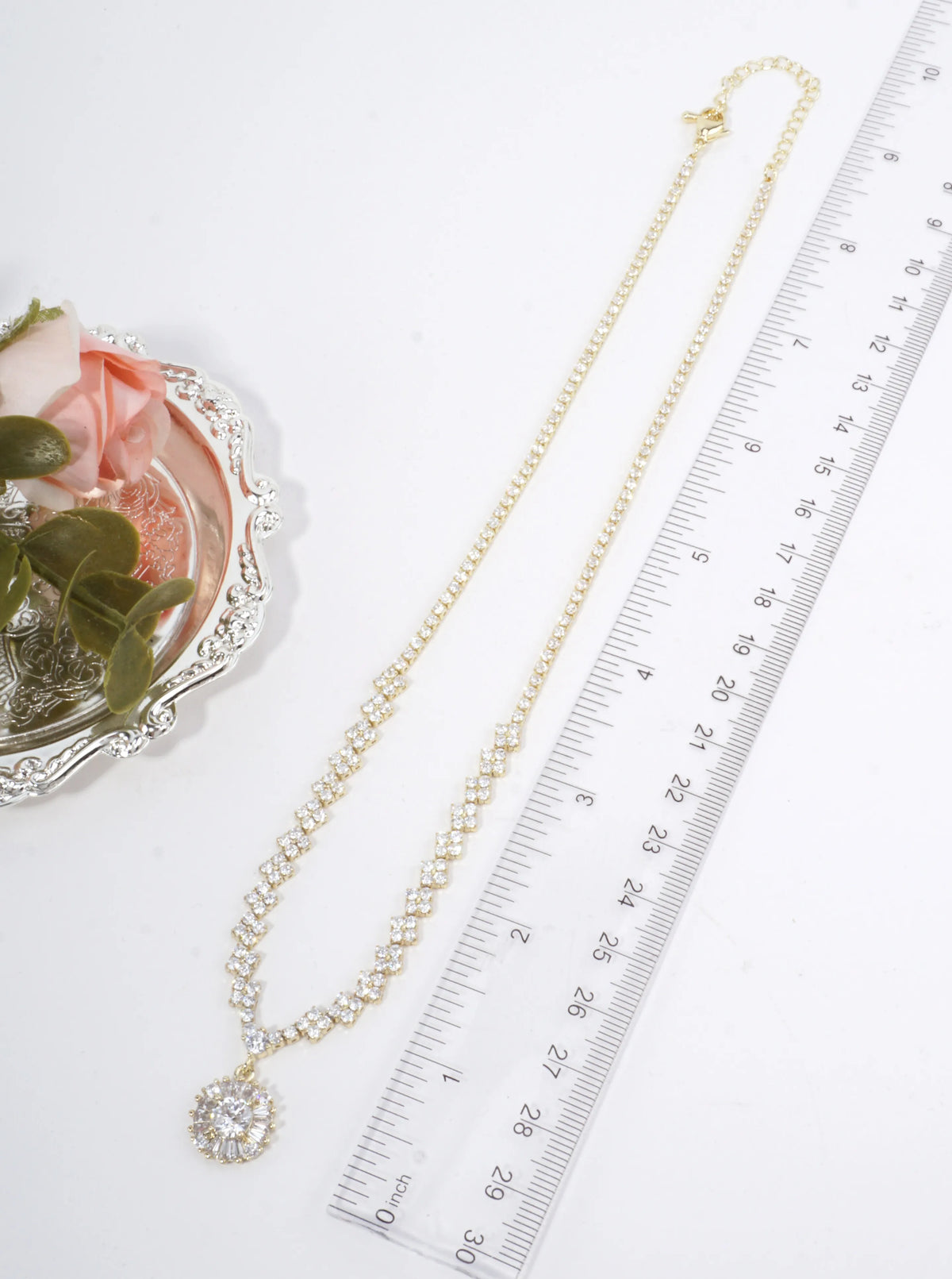 Elegant Round Halo Pave Tennis Necklace