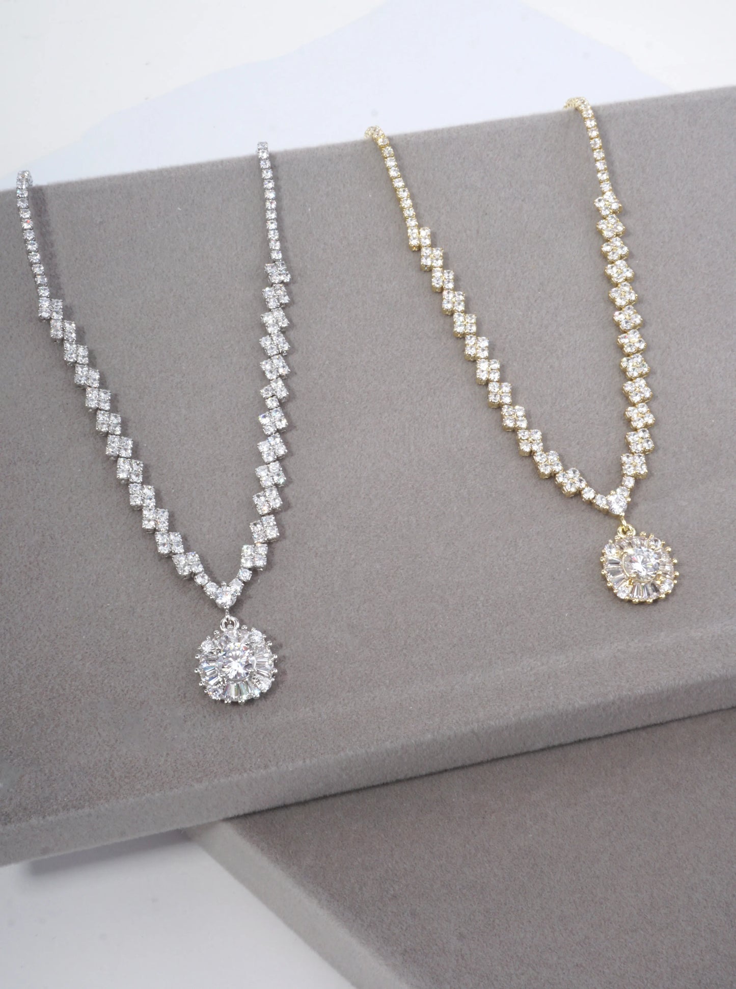 Elegant Round Halo Pave Tennis Necklace