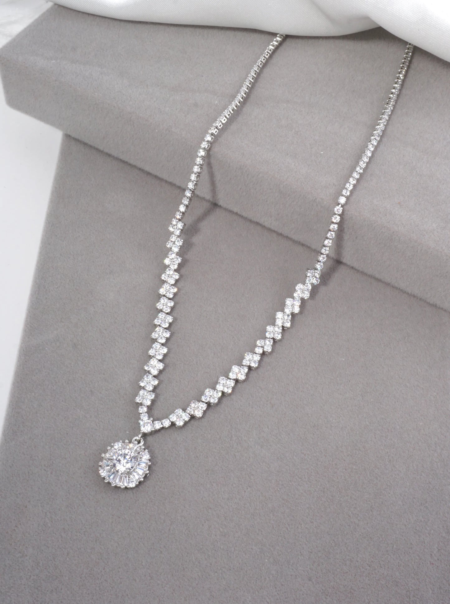 Elegant Round Halo Pave Tennis Necklace