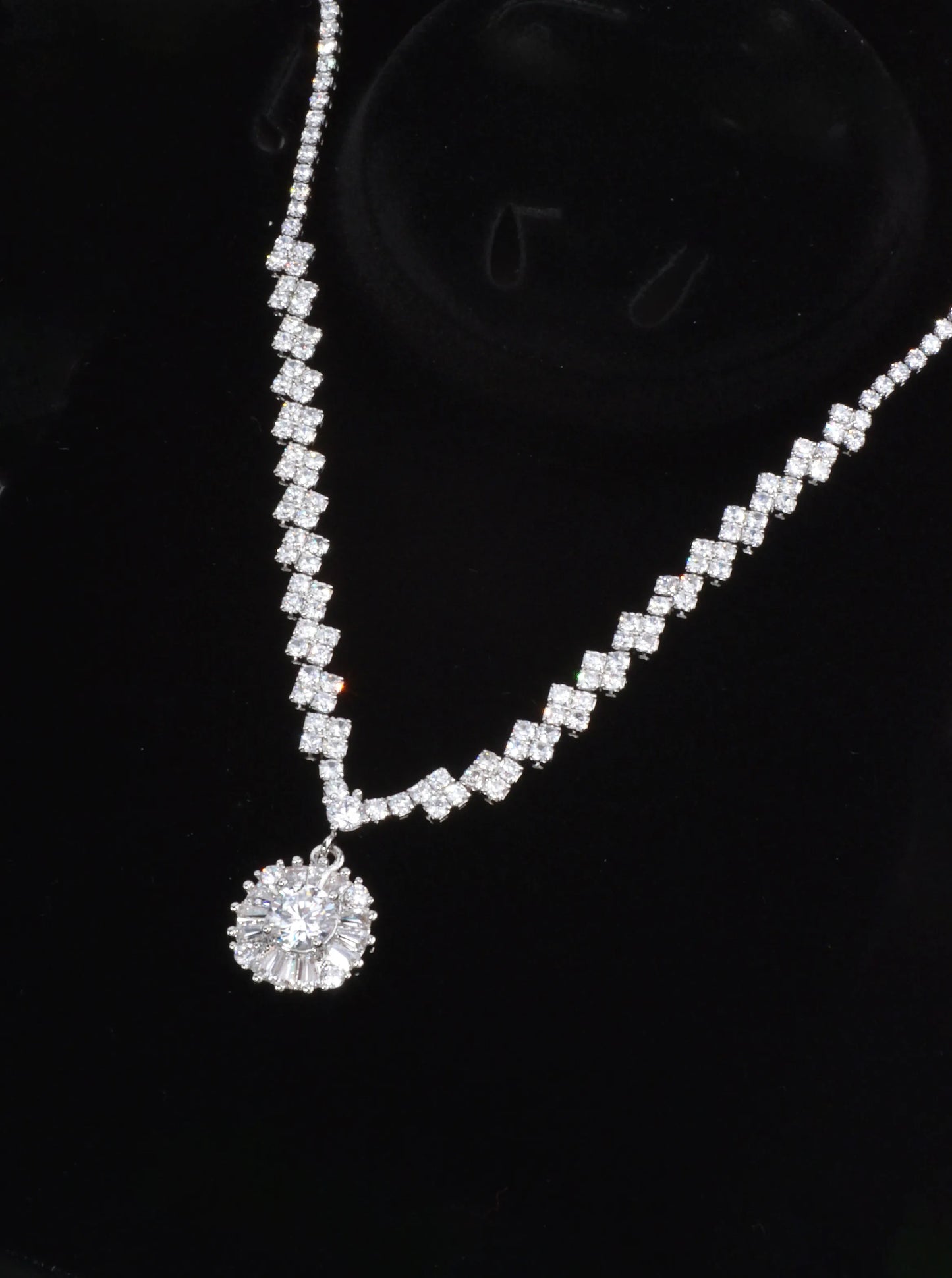 Elegant Round Halo Pave Tennis Necklace