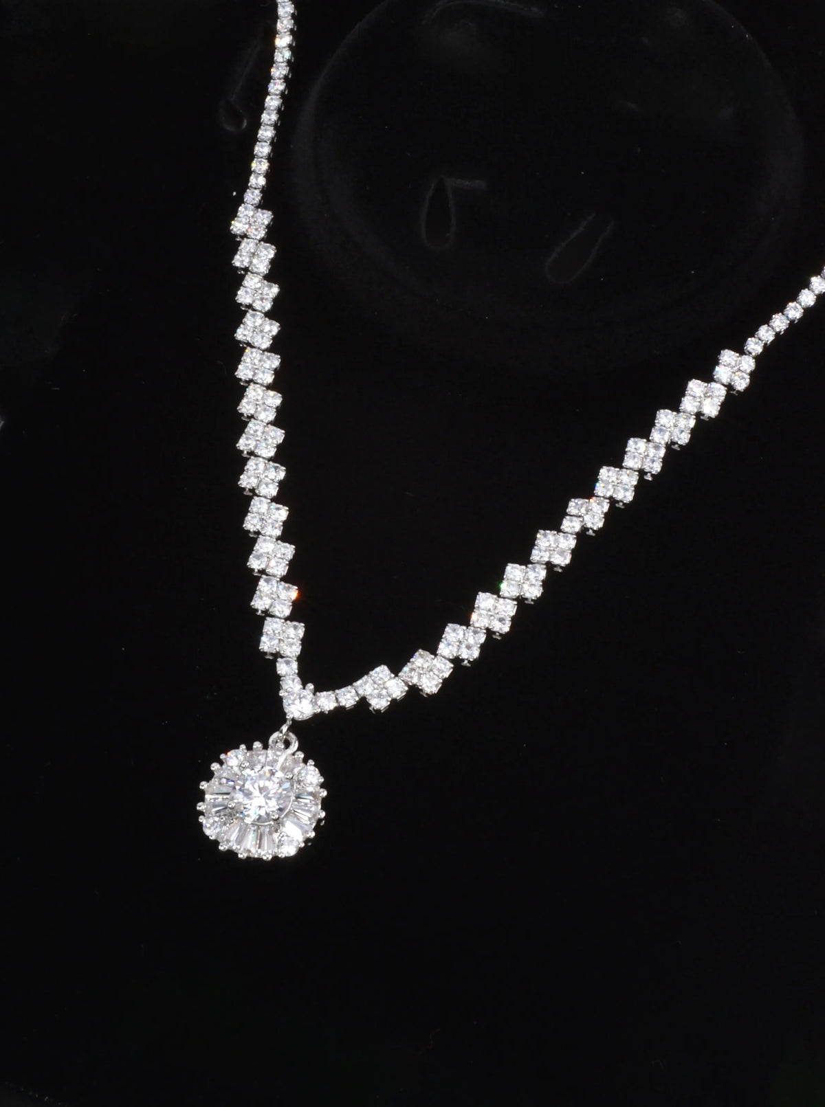 Elegant Round Halo Pave Tennis Necklace
