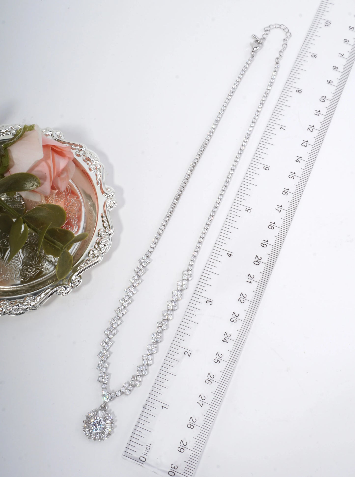 Elegant Round Halo Pave Tennis Necklace