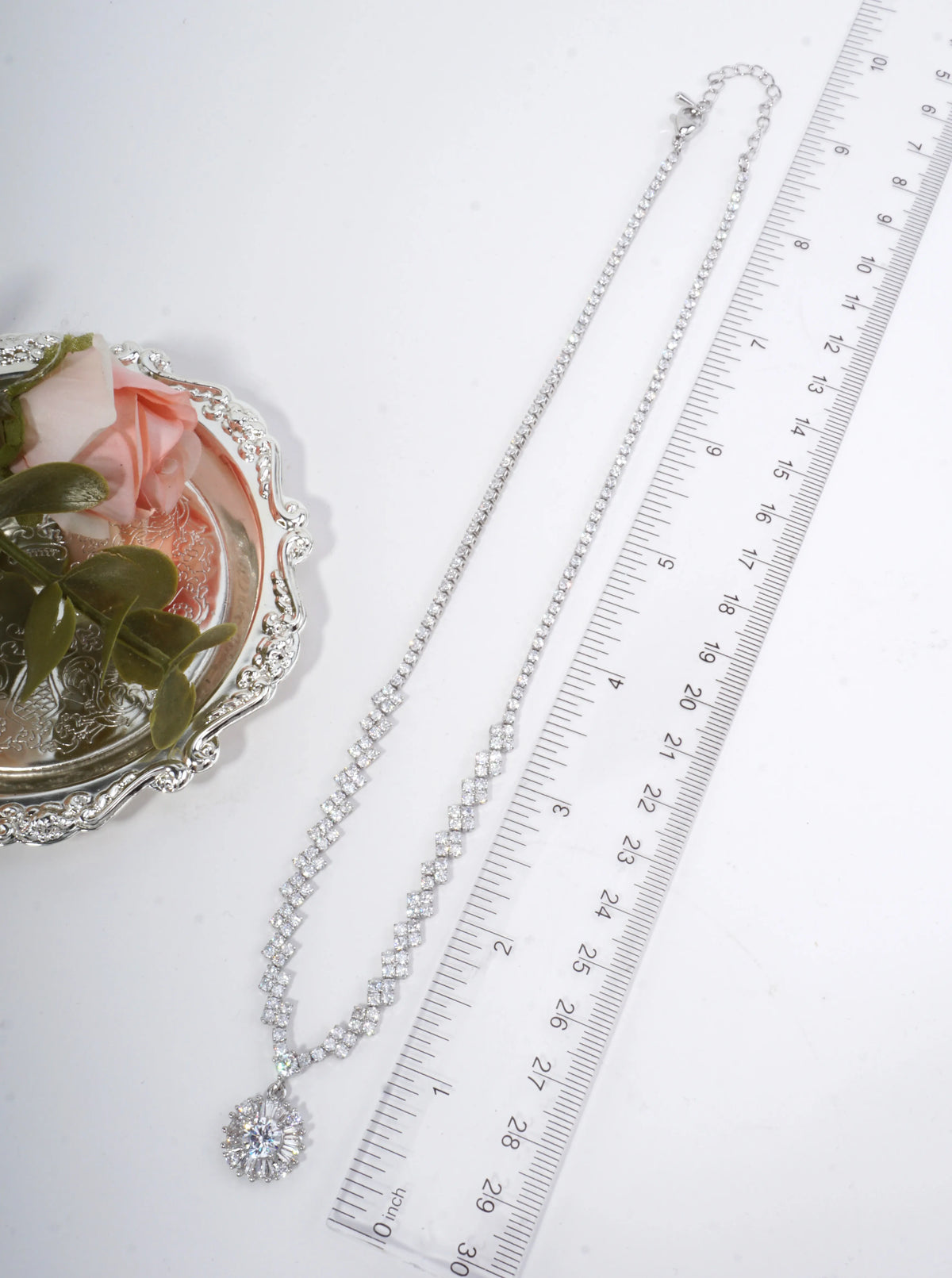 Elegant Round Halo Pave Tennis Necklace