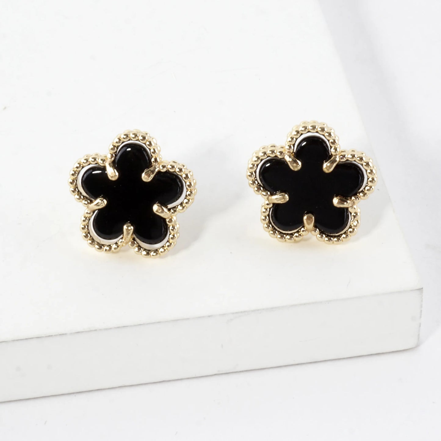 MOP Textured Flower Stainless Steel Post Earrings