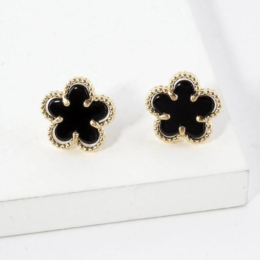 MOP Textured Flower Stainless Steel Post Earrings