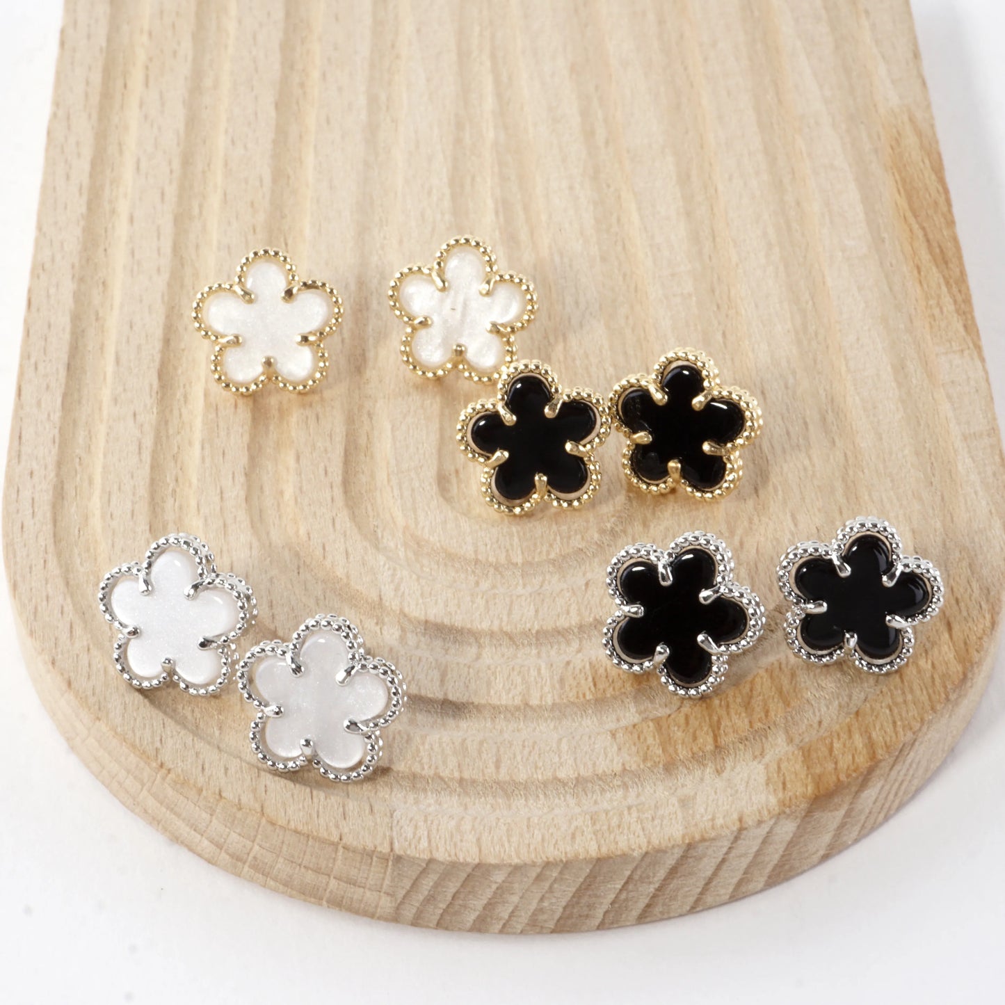 MOP Textured Flower Stainless Steel Post Earrings
