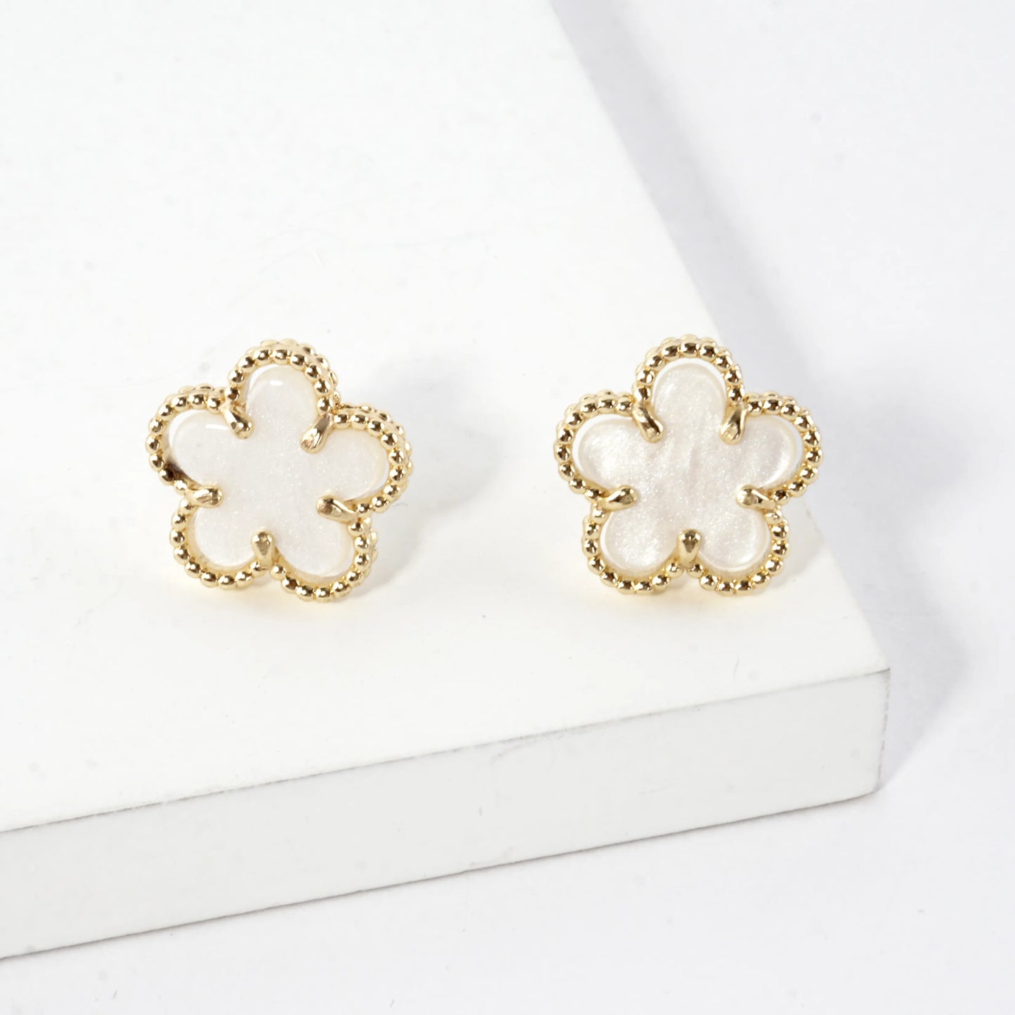MOP Textured Flower Stainless Steel Post Earrings