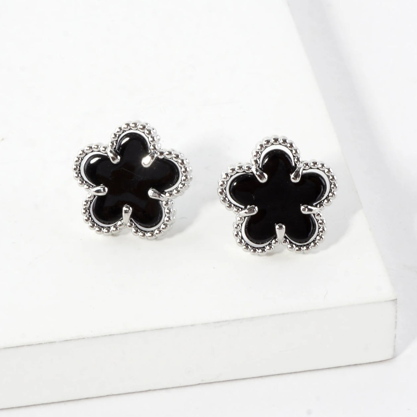 MOP Textured Flower Stainless Steel Post Earrings