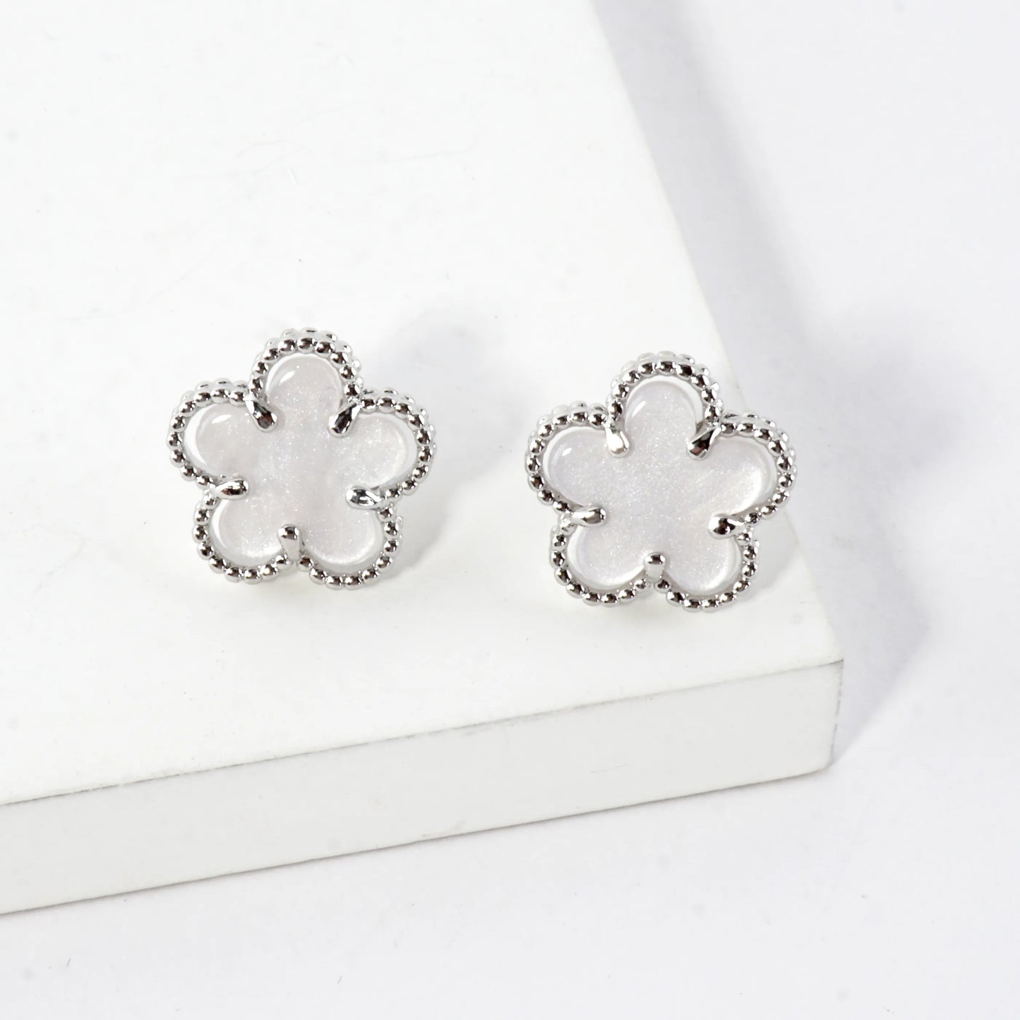MOP Textured Flower Stainless Steel Post Earrings
