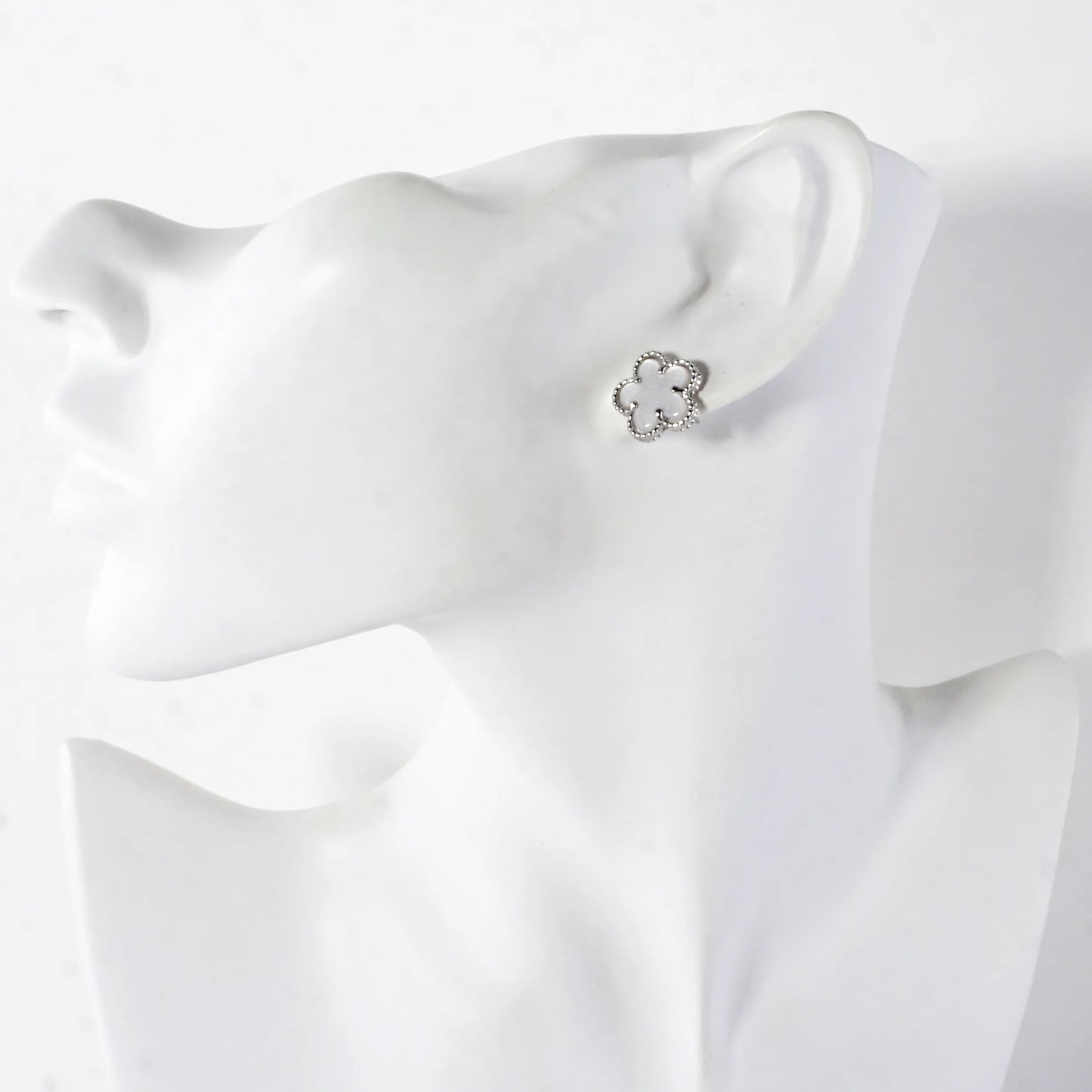 MOP Textured Flower Stainless Steel Post Earrings