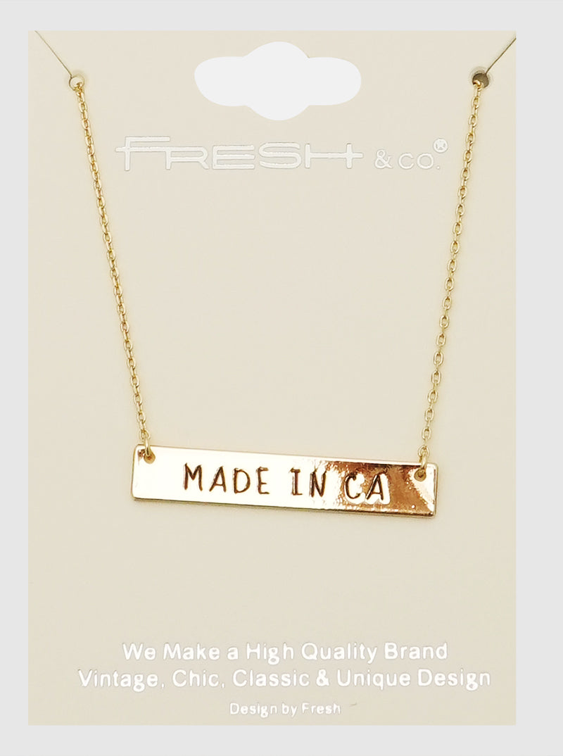 Made In CA California Engraved Rectangle Pendant Necklace