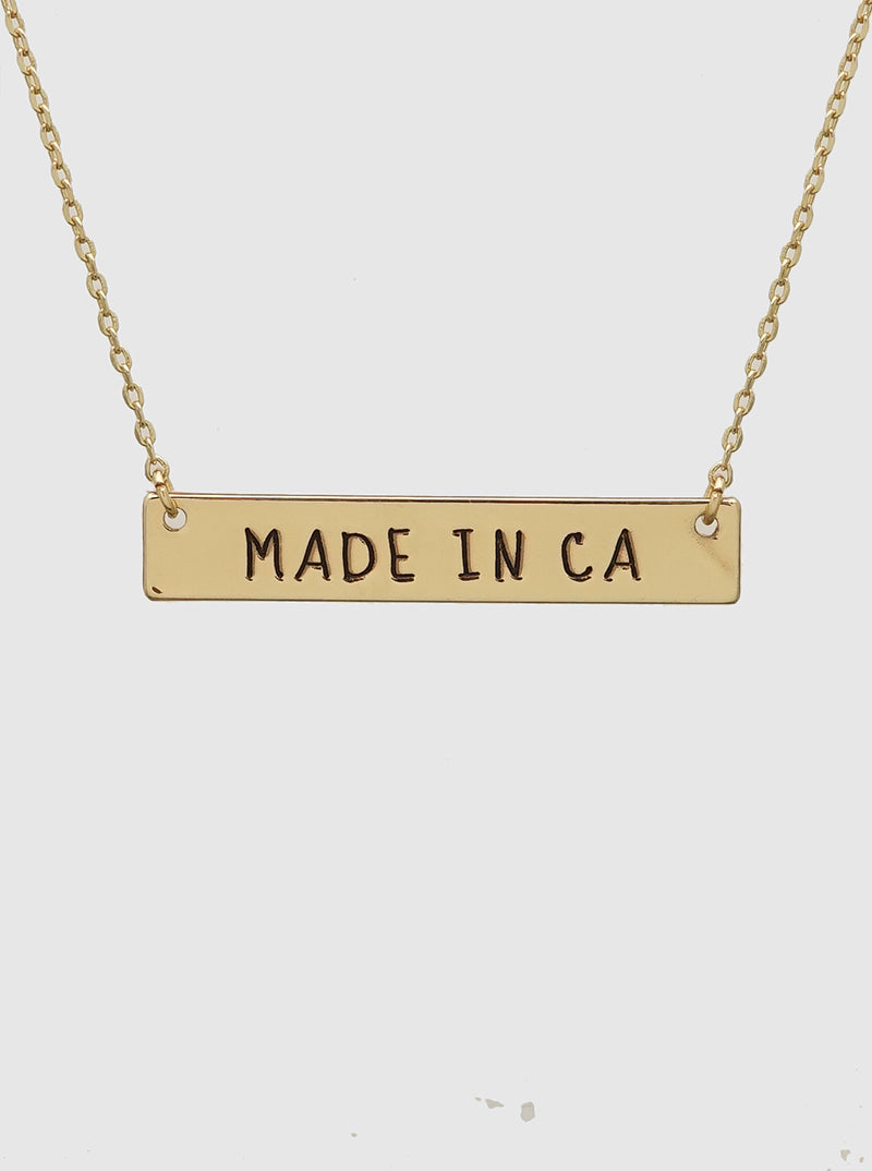 Made In CA California Engraved Rectangle Pendant Necklace
