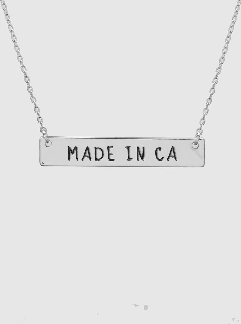 Made In CA California Engraved Rectangle Pendant Necklace