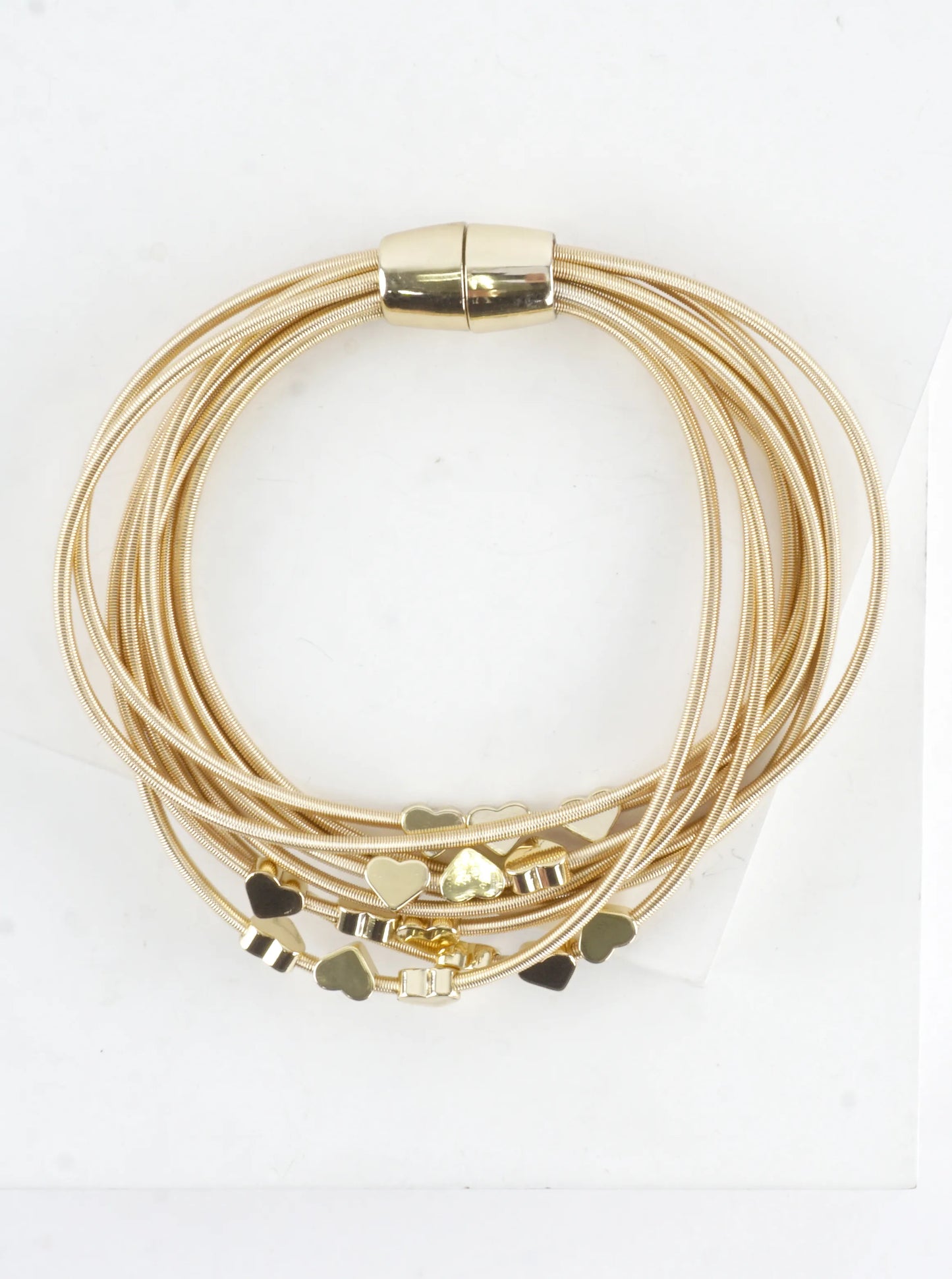 Magnetic Brass Hearts Stretch Piano Wire Bracelet