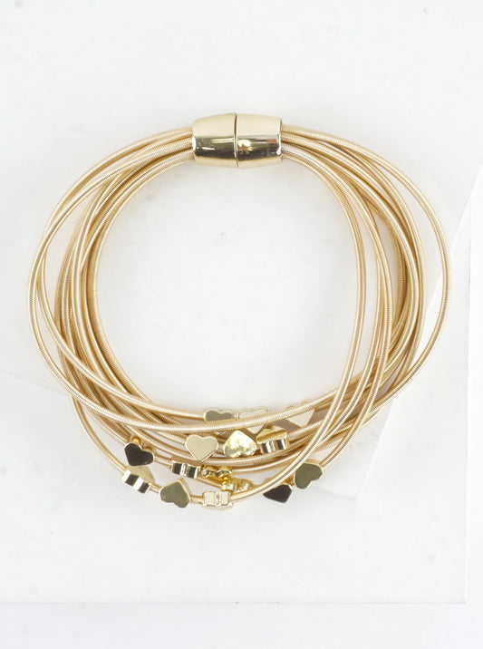 Magnetic Brass Hearts Stretch Piano Wire Bracelet