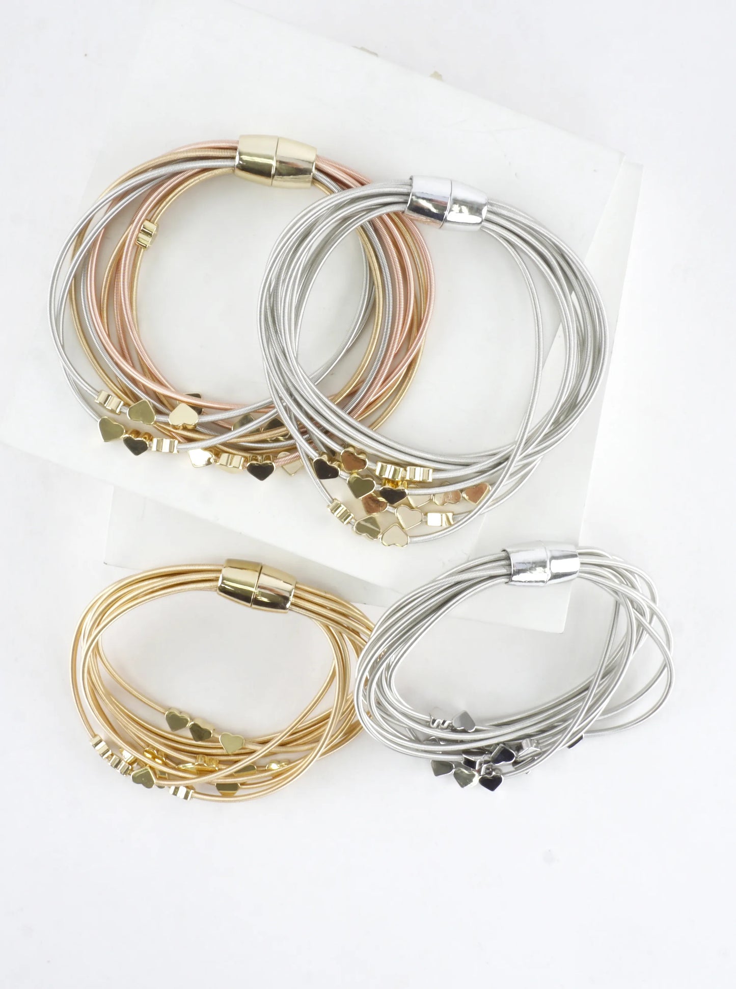 Magnetic Brass Hearts Stretch Piano Wire Bracelet