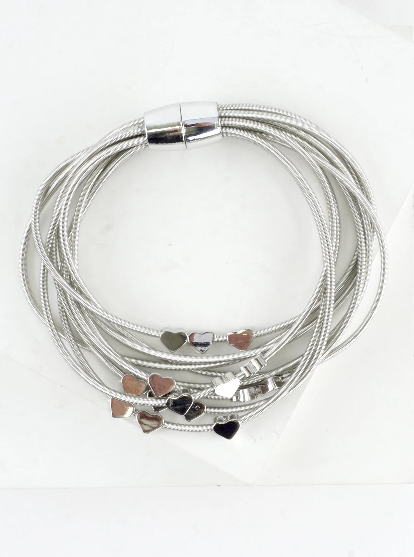 Magnetic Brass Hearts Stretch Piano Wire Bracelet