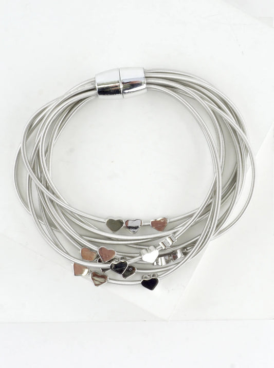 Magnetic Brass Hearts Stretch Piano Wire Bracelet