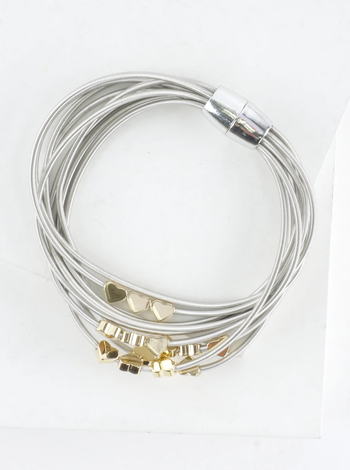 Magnetic Brass Hearts Stretch Piano Wire Bracelet