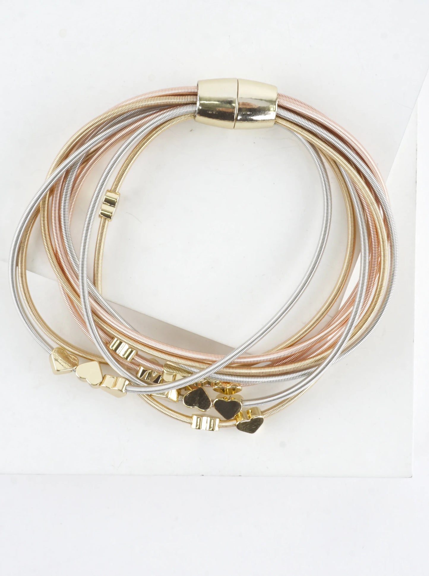 Magnetic Brass Hearts Stretch Piano Wire Bracelet