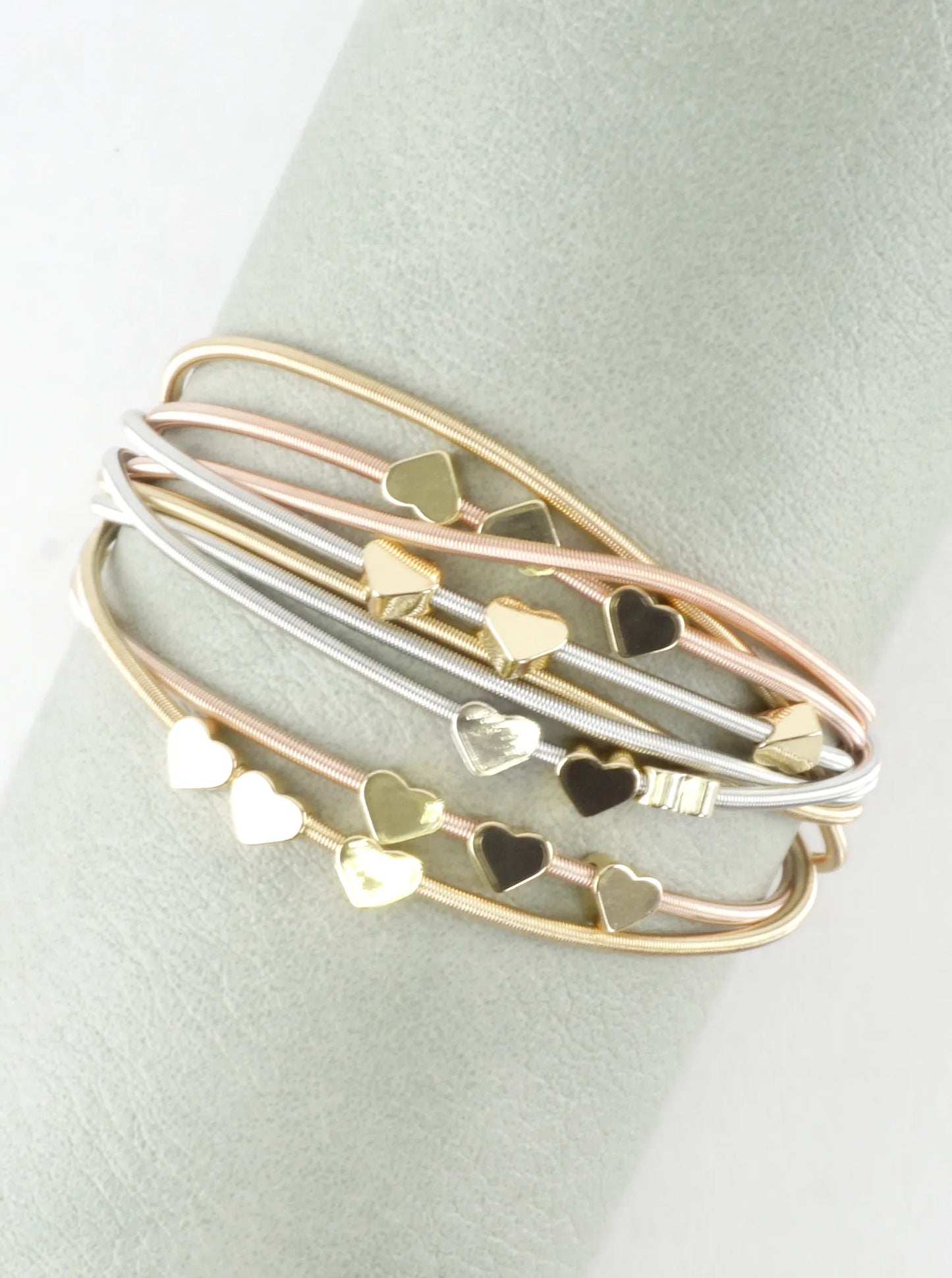 Magnetic Brass Hearts Stretch Piano Wire Bracelet