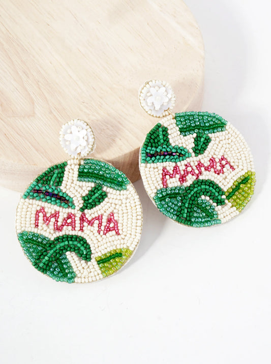 Mama Seed-Beaded Round Mothers-Day Statement Earrings