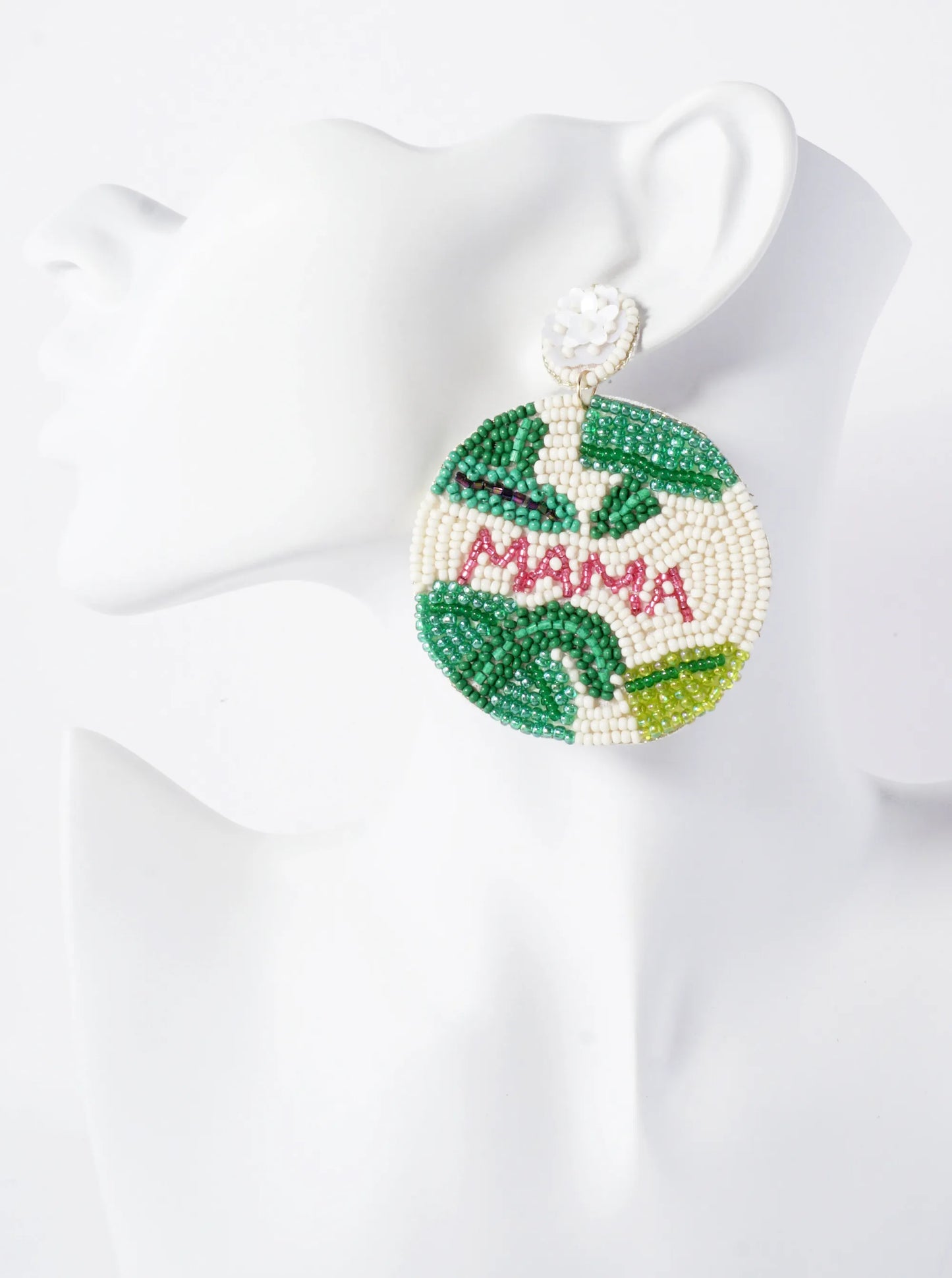 Mama Seed-Beaded Round Mothers-Day Statement Earrings