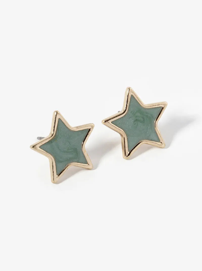 Marble Enamel Filled Dainty Star Stud Earrings