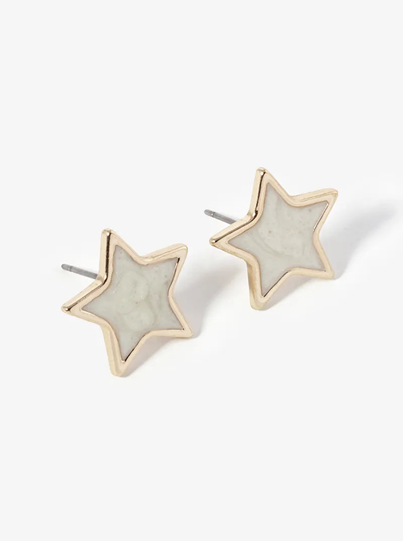 Marble Enamel Filled Dainty Star Stud Earrings