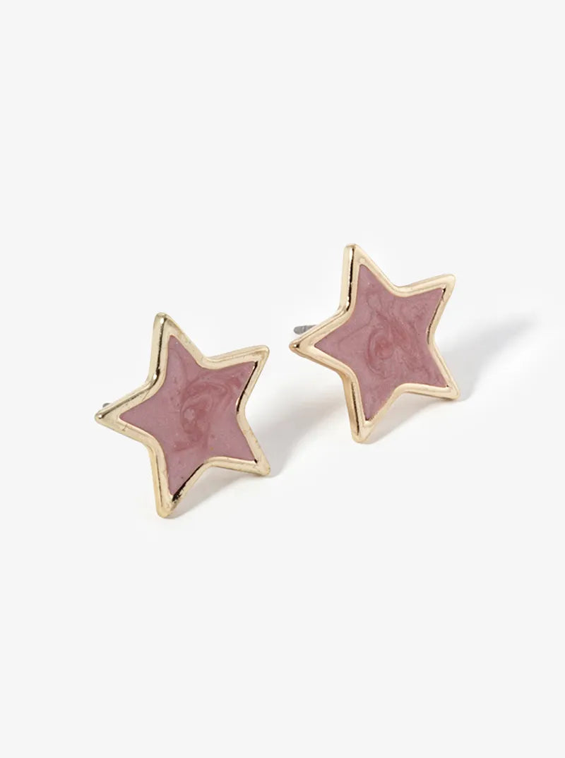 Marble Enamel Filled Dainty Star Stud Earrings