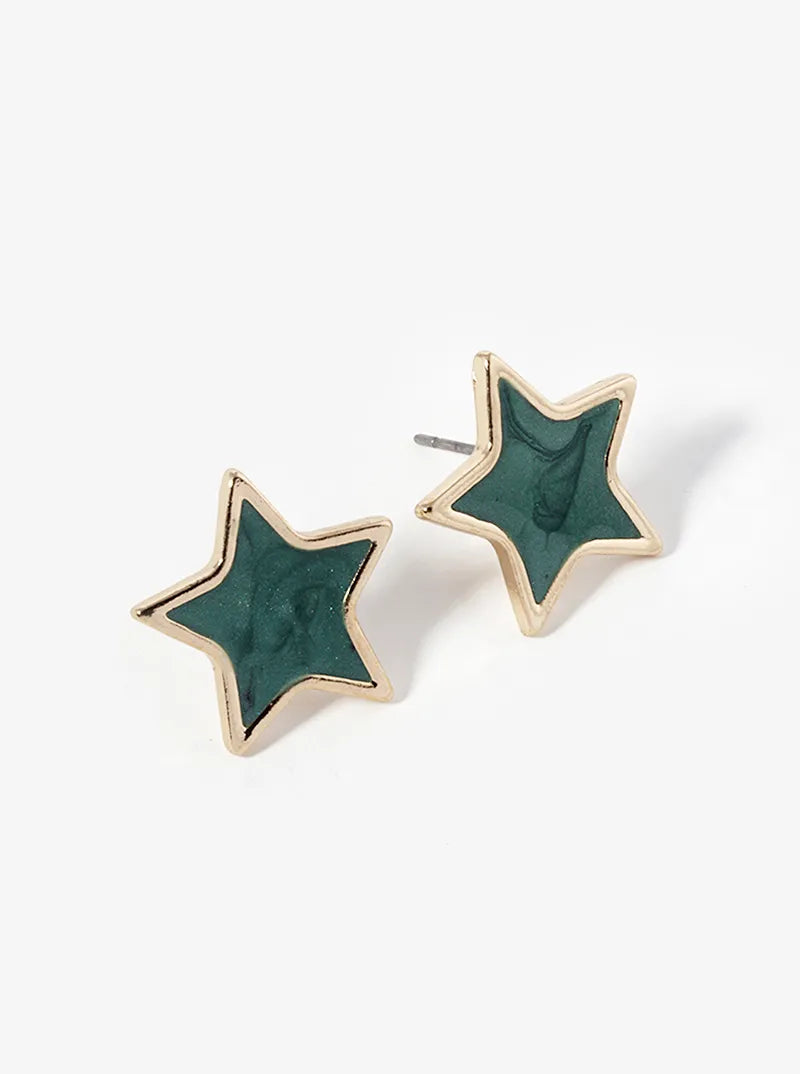 Marble Enamel Filled Dainty Star Stud Earrings