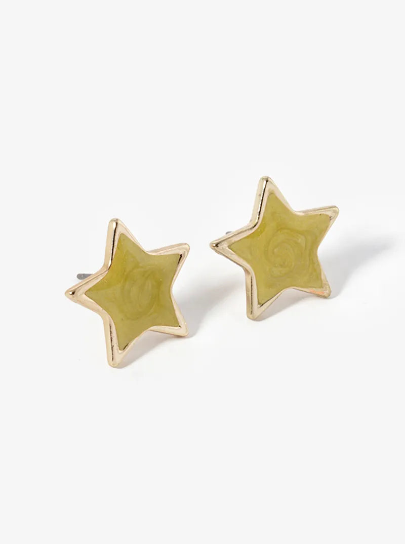 Marble Enamel Filled Dainty Star Stud Earrings