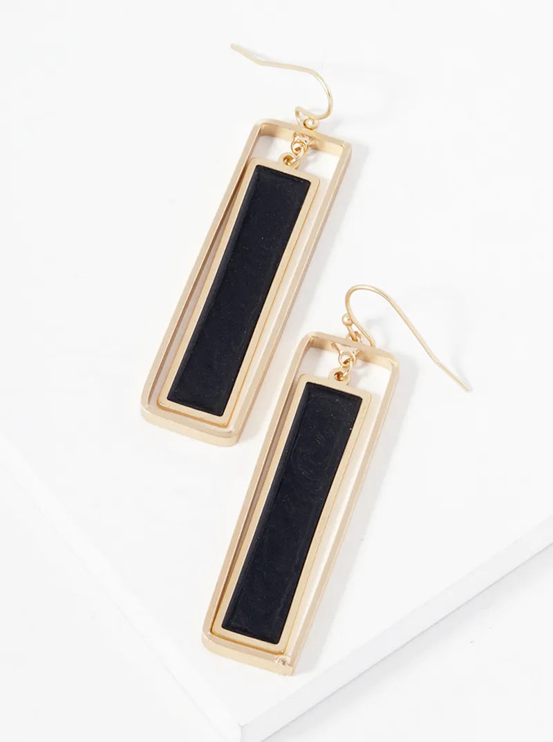 Marble Enamel Filled Double Rectangle Dangle Drop Earrings