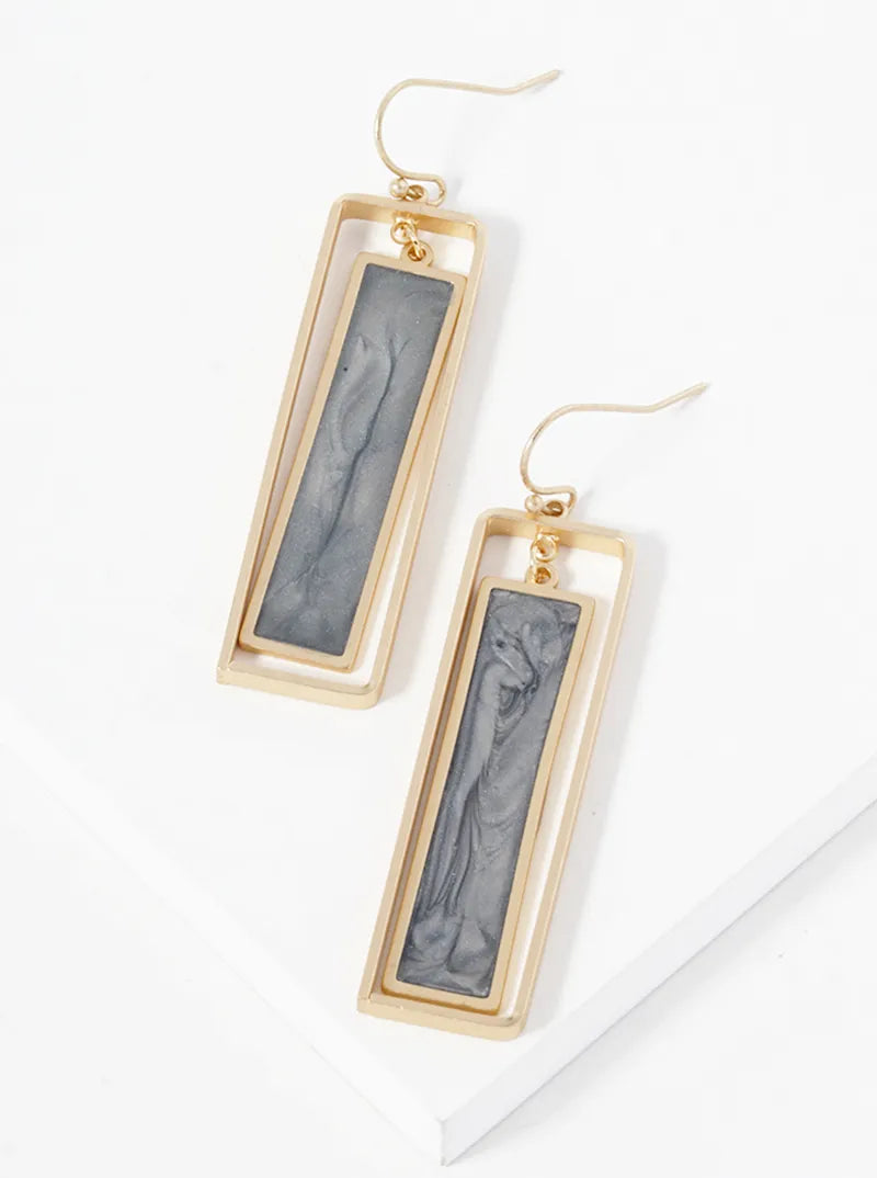 Marble Enamel Filled Double Rectangle Dangle Drop Earrings