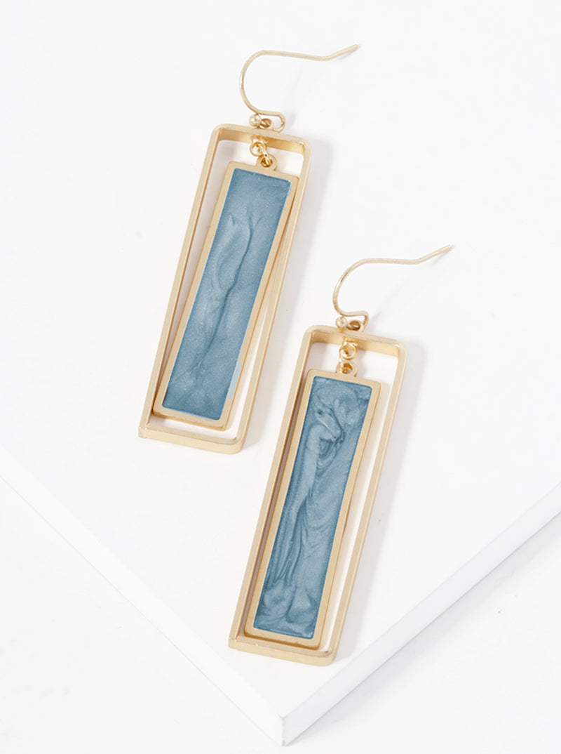 Marble Enamel Filled Double Rectangle Dangle Drop Earrings