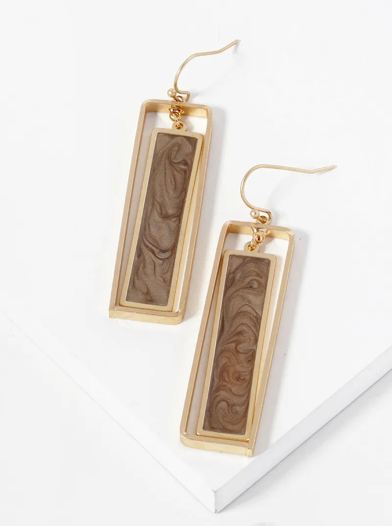 Marble Enamel Filled Double Rectangle Dangle Drop Earrings