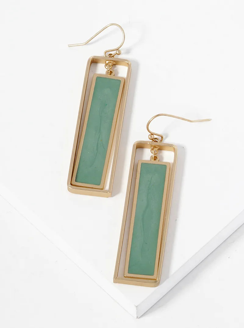 Marble Enamel Filled Double Rectangle Dangle Drop Earrings