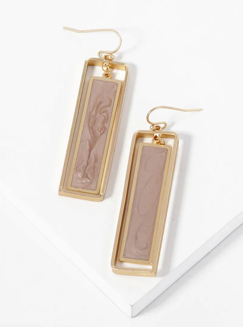 Marble Enamel Filled Double Rectangle Dangle Drop Earrings