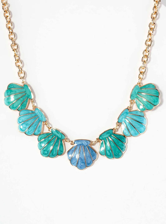 Marble Enamel Sea-Life Seashell 16-Inch Statement Necklace