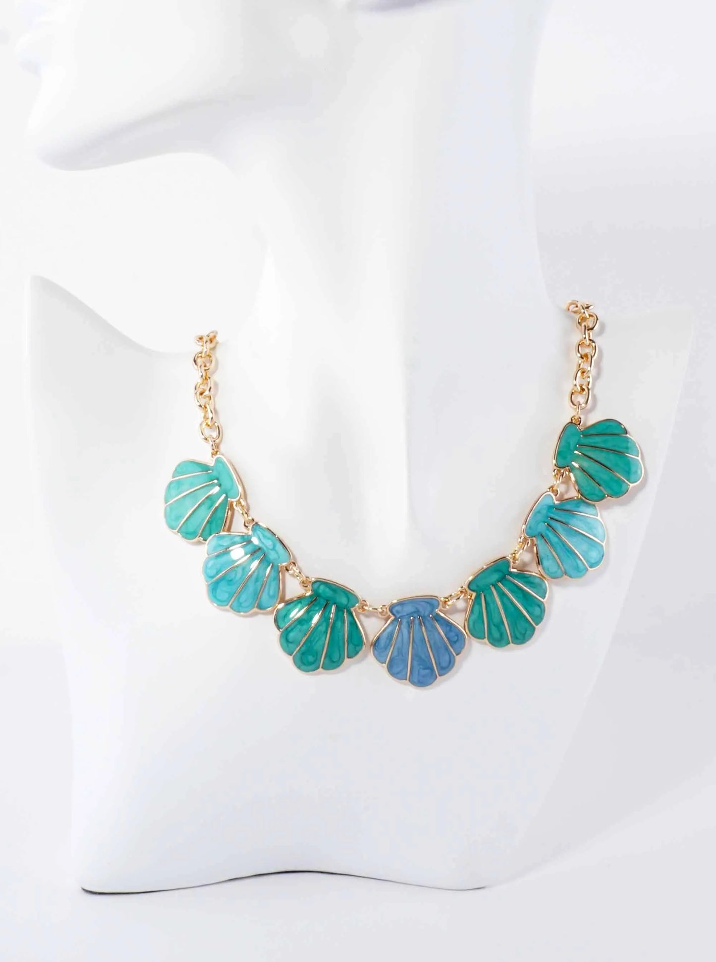 Marble Enamel Sea-Life Seashell 16-Inch Statement Necklace