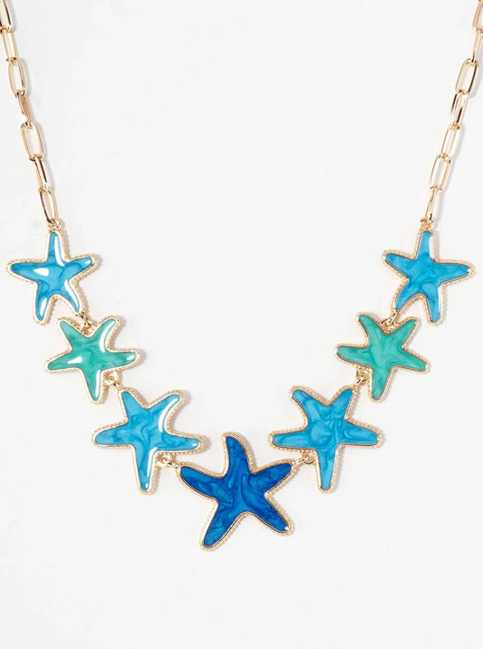 Marble Enamel Sea-Life Starfish 16-Inch Statement Necklace