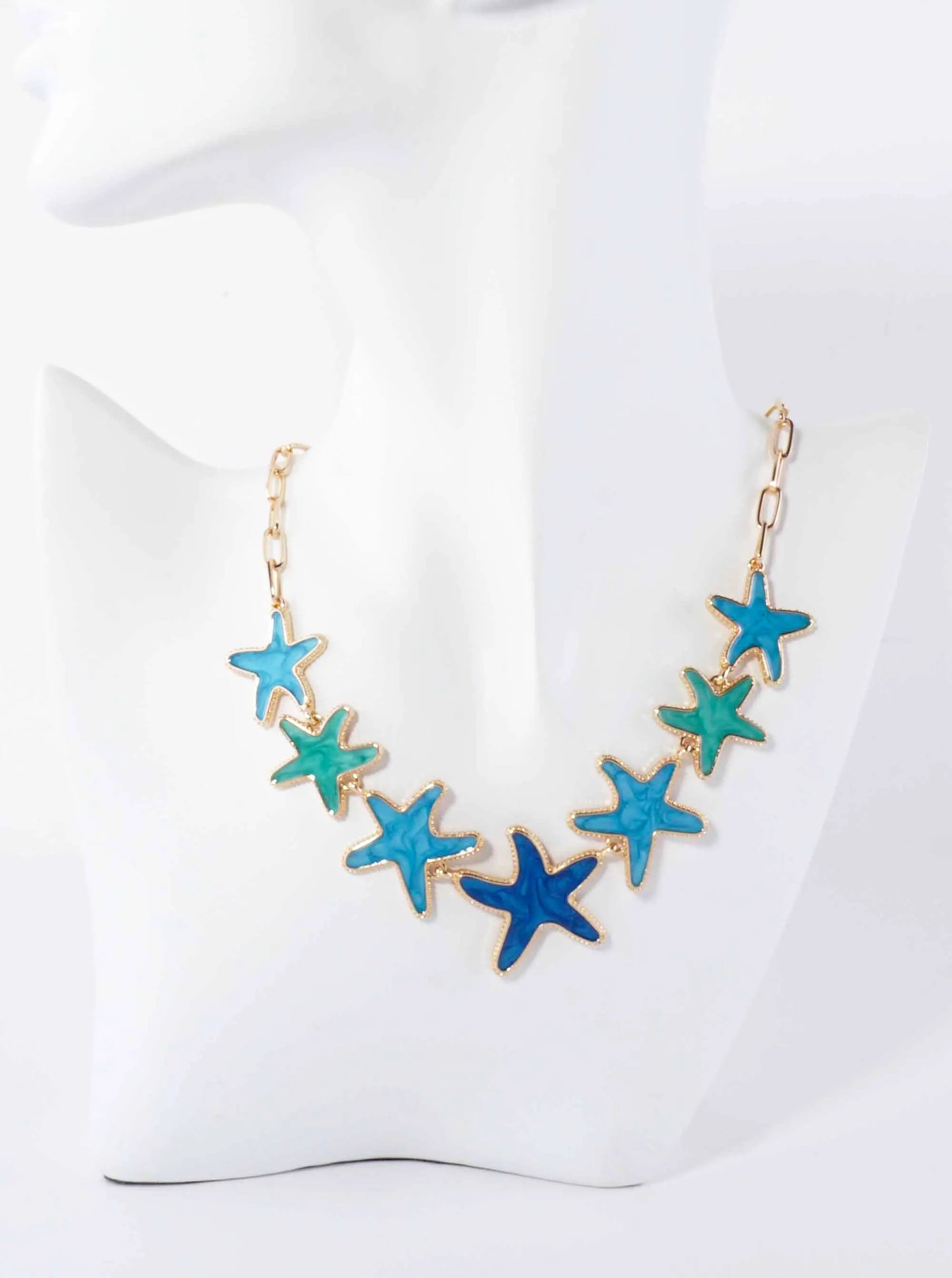 Marble Enamel Sea-Life Starfish 16-Inch Statement Necklace